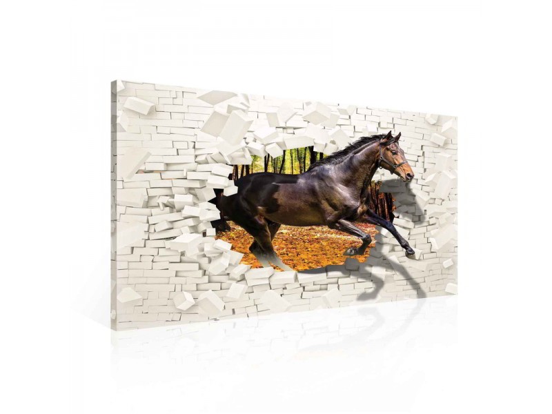 Horse Forest Brick Wall Hole Brown Canvastavla (PP2309O1)
